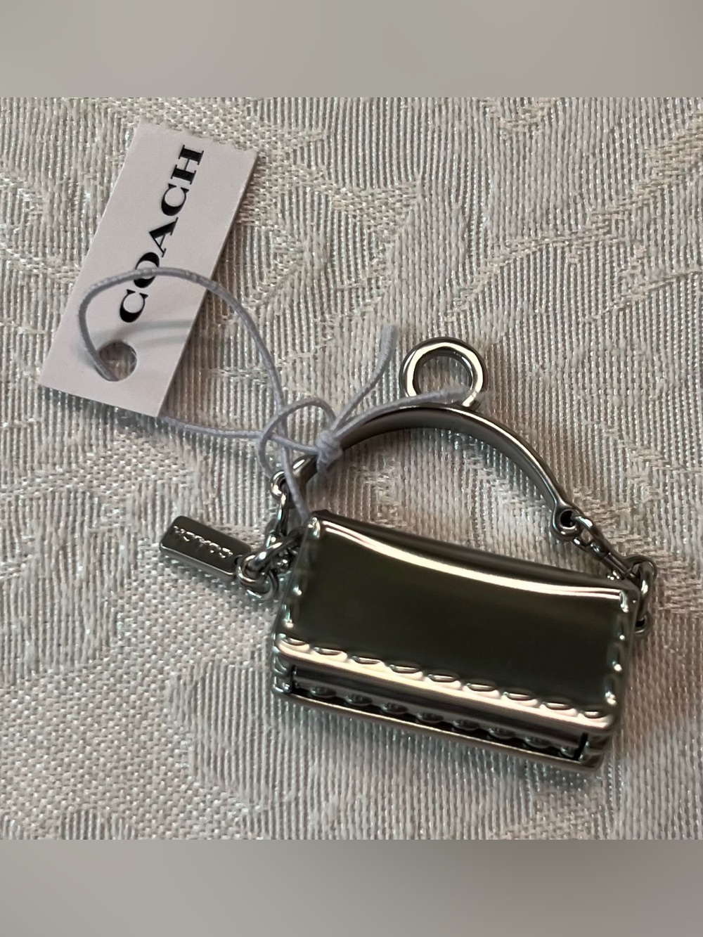 Coach Silver Tabby Mini Purse Charm Keychain with Signature C Logo NWT - Picture 3 of 5